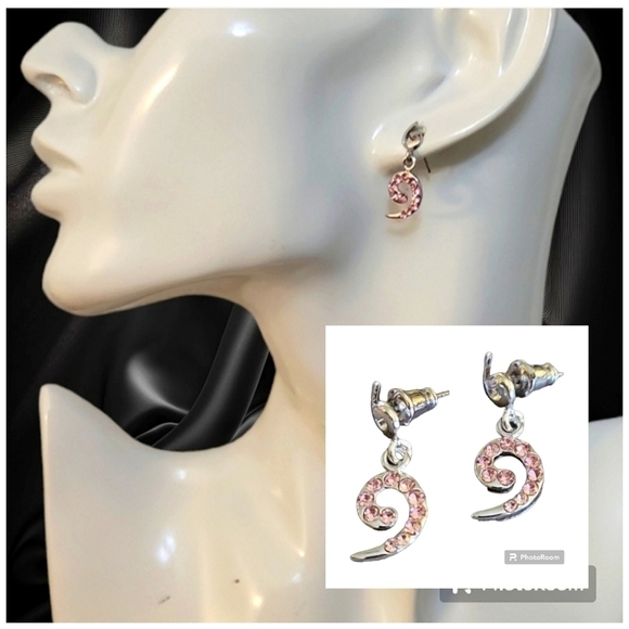 Dainty Pink Crystal Spiral Nebula Atomic Mod Post Earrings - Picture 1 of 6